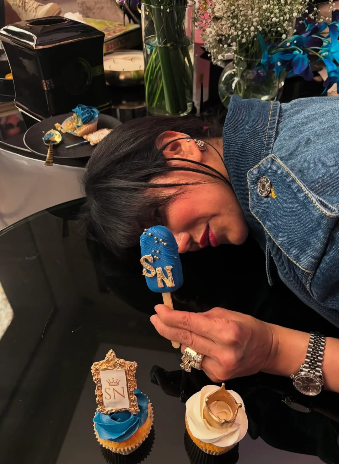 Blue and gold dessert detail from Sufyan birthday celebration