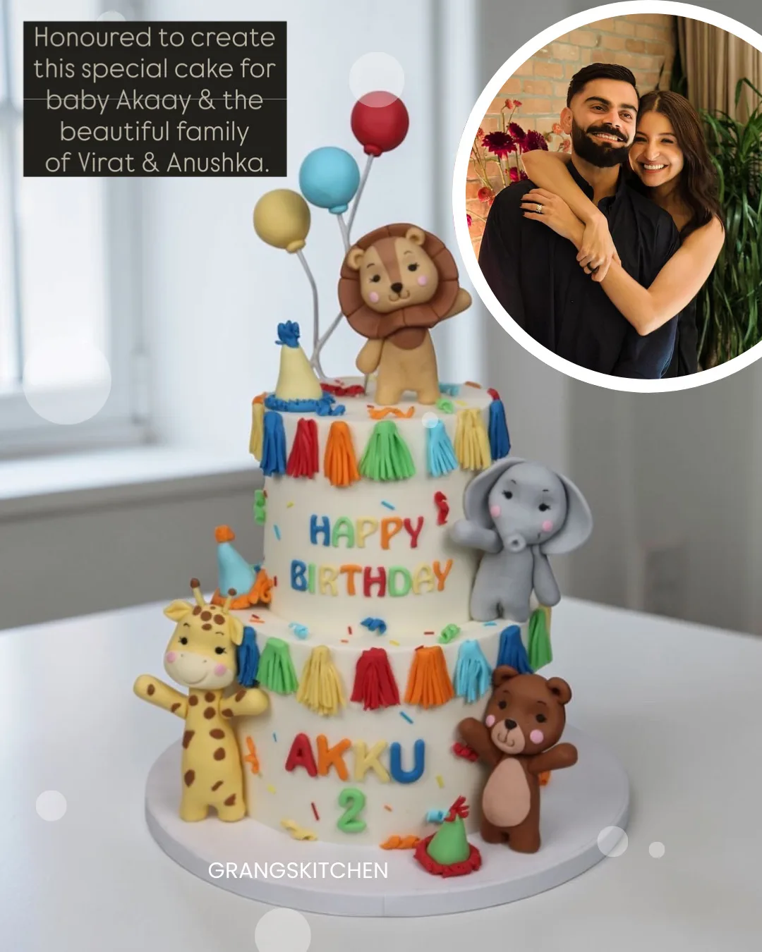 Animal-themed birthday cake creative for the Virat Kohli and Anushka Sharma family
