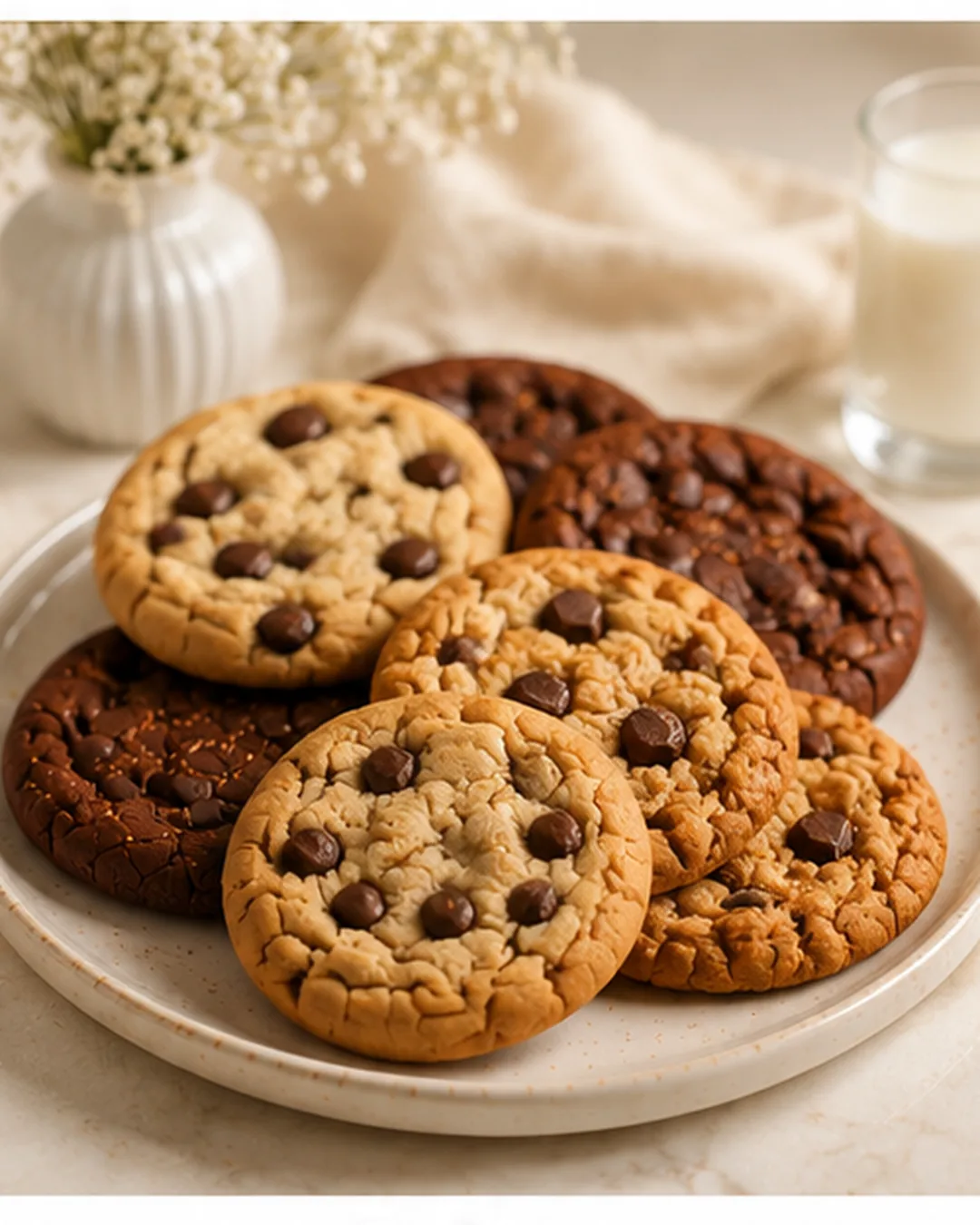Assorted chocolate chip and chocolate cookies