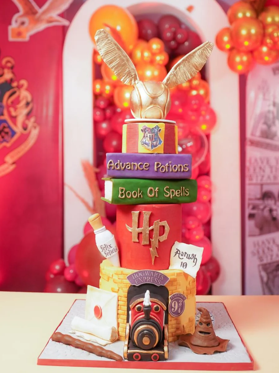 Harry Potter themed cake with spell book details