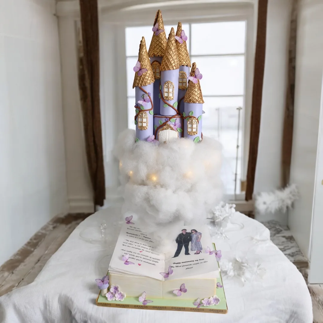 Castle cake set on cloud details with princess theme decorations