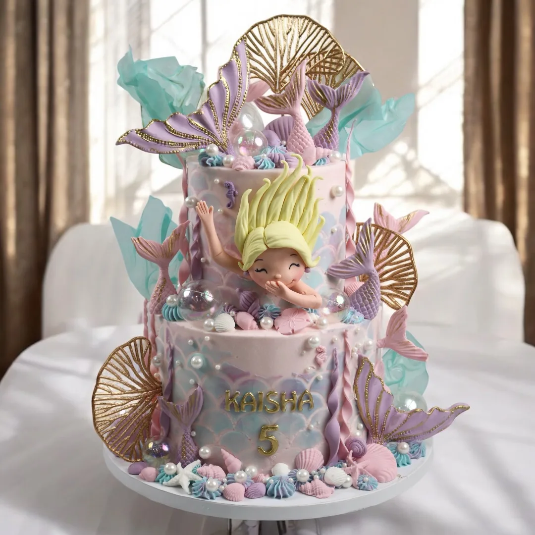 Mermaid underwater cake with sea shell and gold fan details