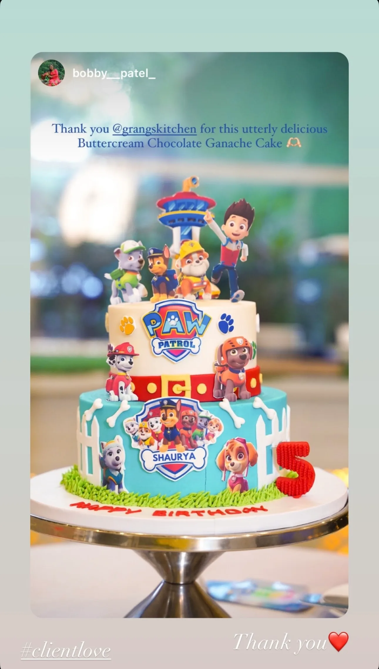 Paw Patrol-themed birthday cake with tower and character details