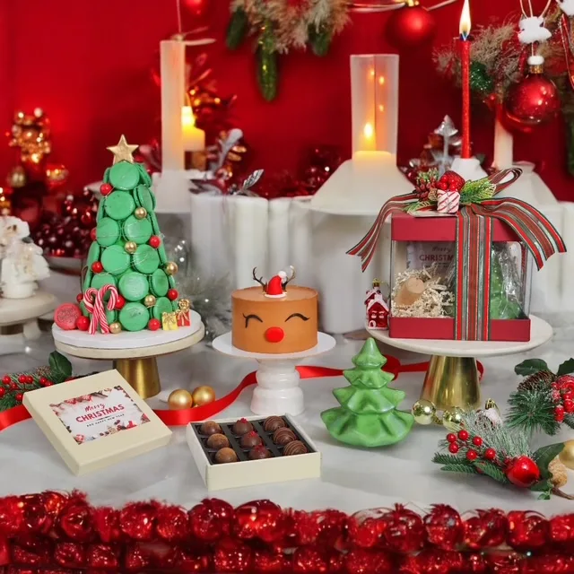 Full Christmas gift hamper setup with chocolates and festive packaged treats